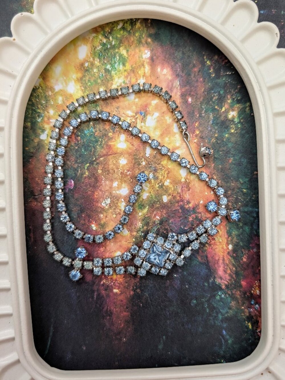 1930's - 1940's Art Deco Style Icy Blue Rhinestone Choker Necklace